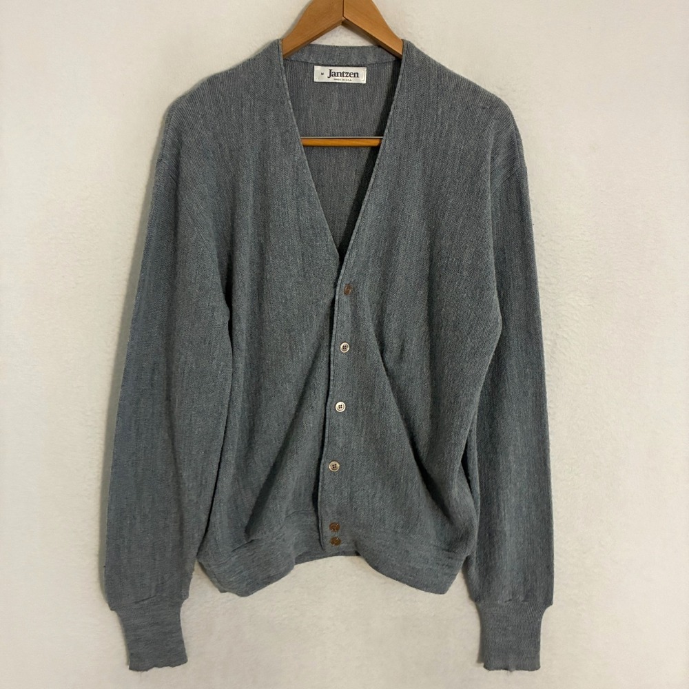 Vtg Jantzen Knit Cardigan Sweater Mens M USA Made Grandpa Cabin Preppy Academia